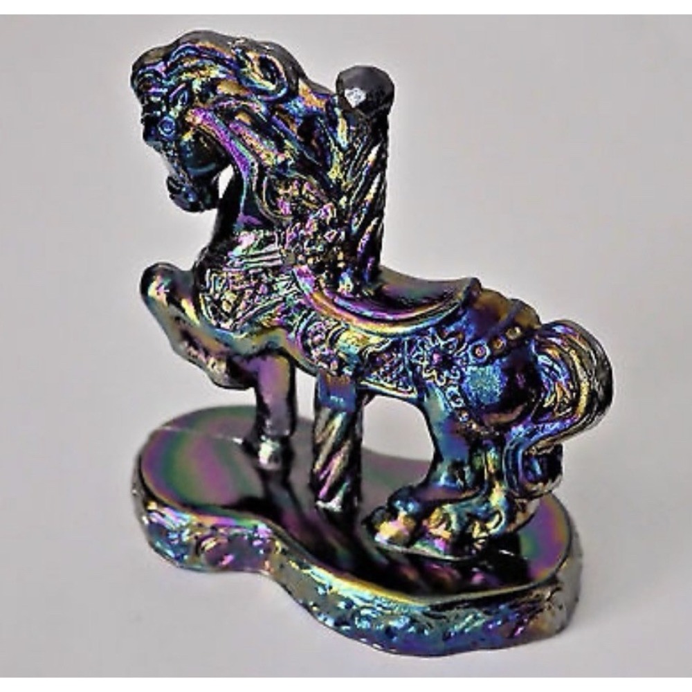 Mosser Glass Vi Hunter Carousel Horse Figurine Multi Color Carnival Glass RARE - Picture 3 of 6